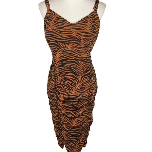 Torrid Studio Knit Shirred Bodycon Dress Brown Tiger Print 14 16 1X NWT Clubwear - Picture 1 of 16